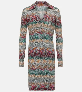 Zig-zag metallic knit minidress