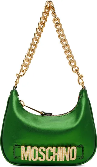 Moschino Green Crystal-Cut Shoulder Bag