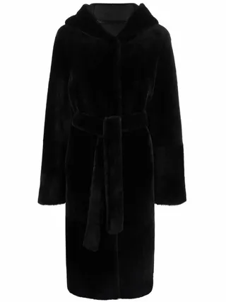 Reversible Hooded Shearling Coat