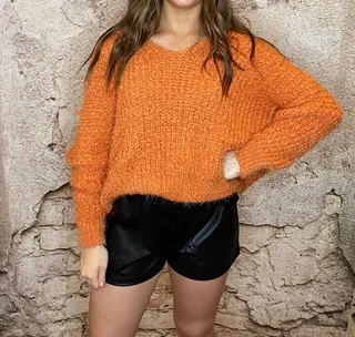 V-Neck Sweater in Rusty Orange