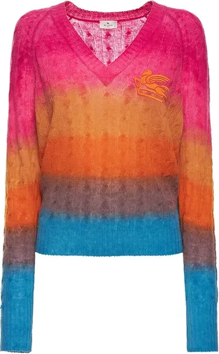Multicolor wool knit V-neck sweater