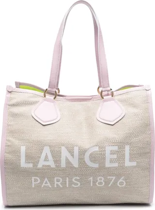 Logo-Print Straw Tote Bag