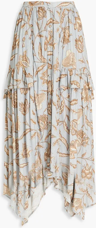 Amyris Darbie gathered printed crepon midi skirt