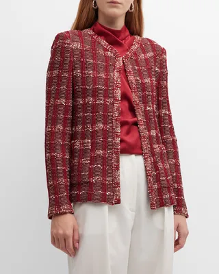 Eyelash Tweed Plaid Knit Jacket