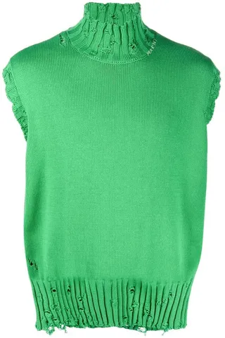 Distressed-Effect Sleeveless Jumper