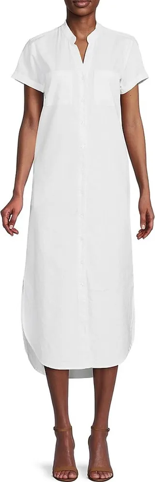 Pocket Detail Linen Blend Midi Dress