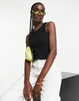 & Other Stories cotton ribbed tank top in black - BLACK
