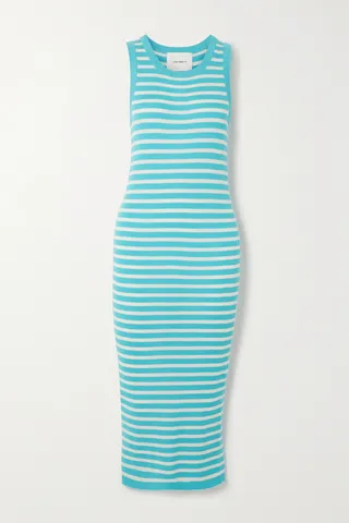 Lisa Yang - Nicolette Striped Ribbed Cashmere Midi Dress - Blue