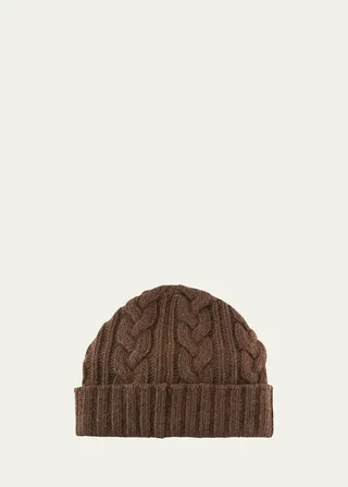 Men's Cable-Knit Cuffed Cashmere Beanie Hat
