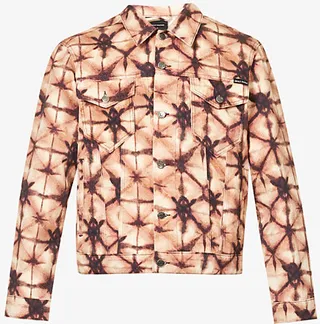 ens Orange Brown Picin Regular-fit Graphic-print Denim Jacket