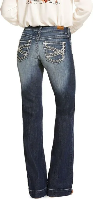 Ariat Female Trouser Mid Rise Stretch Entwined Wide Leg Jean Marine 22