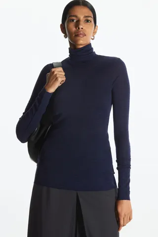Slim-Fit Merino Wool Turtleneck Top