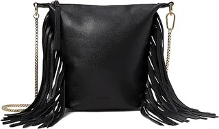 AllSaints Evaline Fringe Crossbody (Black) Cross Body Handbags