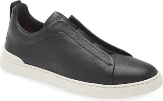Triple Stitch Deerskin Leather Slip-On Sneaker