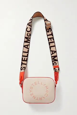 Stella McCartney - Embellished Vegetarian Leather-trimmed Cotton-canvas Camera Bag - Neutrals