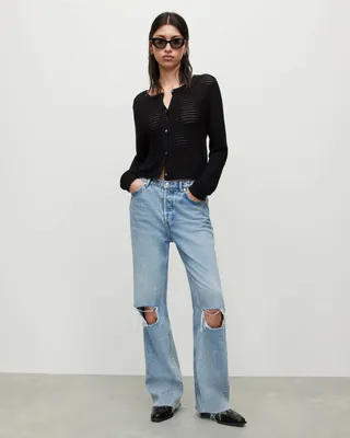 Wendel Distressed Wide Jeans - Indigo Blue