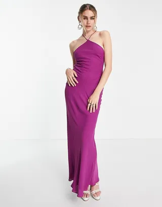 ASOS DESIGN soft halter bias maxi dress in magenta