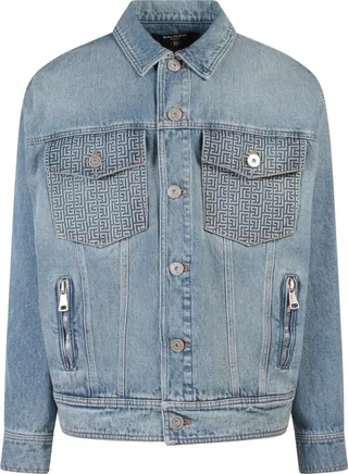 Denim jacket with back embossed logo
