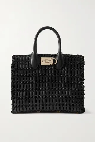Ferragamo - Studio Woven Leather And Raffia Tote - Black