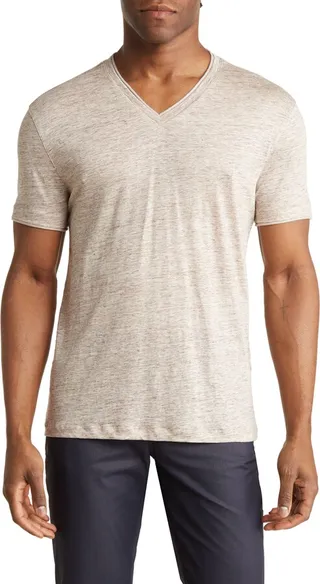 Regular Fit V-Neck Short Sleeve Linen T-Shirt