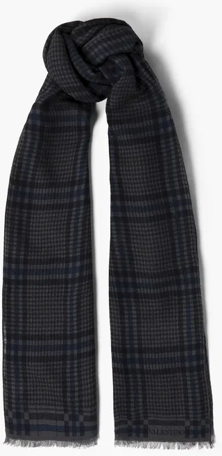 Checked wool and silk-blend scarf