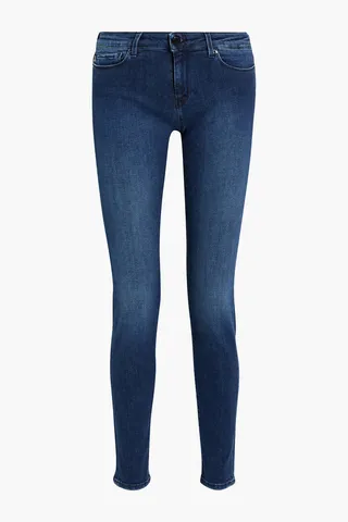 Appliquéd mid-rise skinny jeans