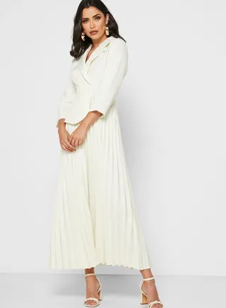 Wrap Front Pleated Skirt Midi Dress
