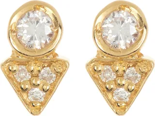 18K Yellow Gold Diamond Geometric Stud Earrings - 0.08ct.