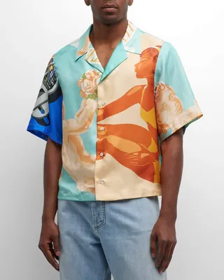 Men's Retro Graphic Silk Camp Shirt