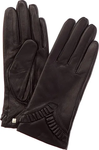 Bruno Magli Chevron Ruffle Cashmere-Lined Leather Gloves