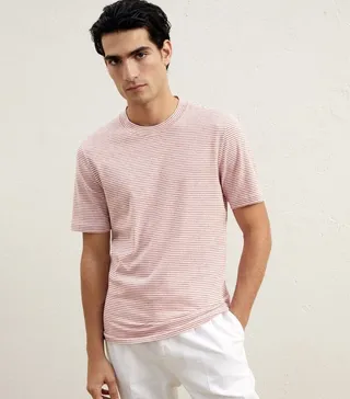 Brunello Cucinelli Cotton-Linen Striped T-Shirt