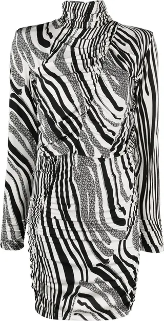 High-Neck Zebra-Print Dress