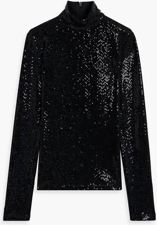 Sequined tulle turtleneck top