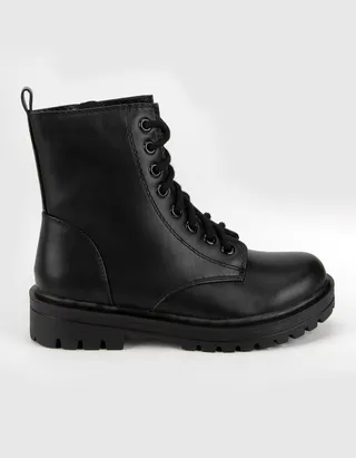SODA Lug Sole Womens Black Combat Boots