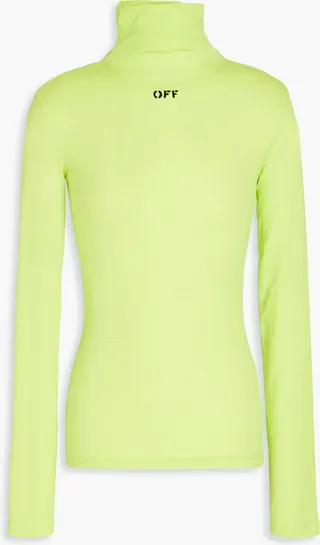 Neon printed stretch-jersey turtleneck top