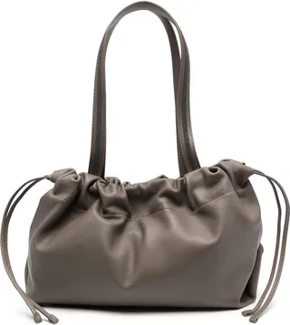 Bead-Detail Leather Tote Bag