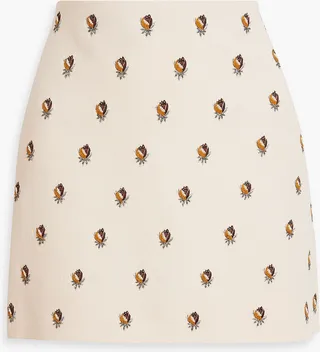 Embellished wool and silk-blend mini skirt
