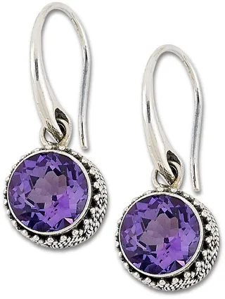 Sterling Silver Filigree Amethyst Drop Earrings