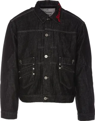 Vivienne Westwood Slogan Embroidered Buttoned Denim Jacket