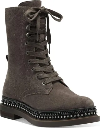 Branda Womens Faux Suede Embellished Combat & Lace-up Boots