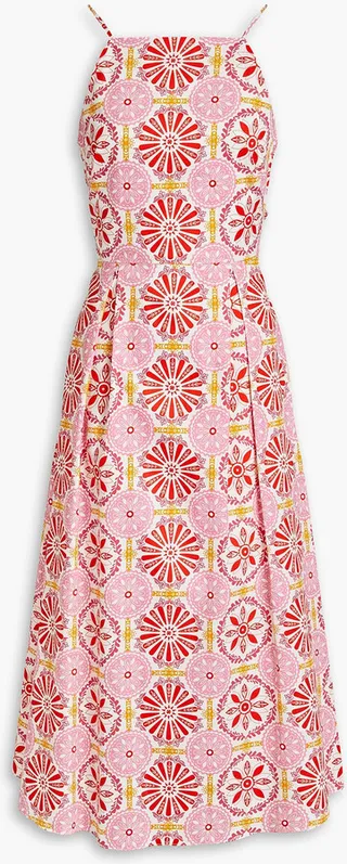 Goreti pleated printed cotton-poplin midi dress