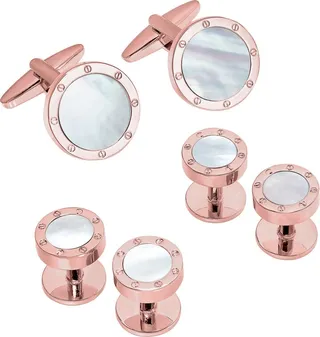 Sutton Rose Gold-Tone Mother Of Pearl Cufflink And Tuxedo Button Set