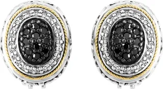 18K Gold & Sterling Silver Black Diamond & White Diamond Stud Earrings - 0.55 ctw.