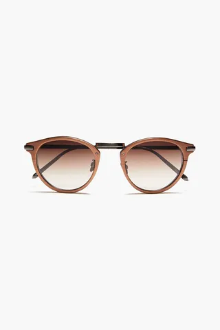Round-frame bronze-tone and titanium sunglasses