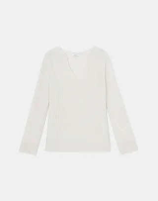 Cashmere Textured Stitch V Neck Sweater