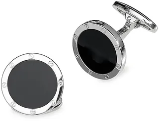 Etched Rivet Round Onyx Cufflinks