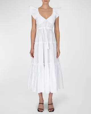 Anastasia Flutter-Sleeve Maxi Dress