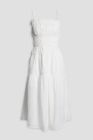 Shirred ramie-gauze midi dress