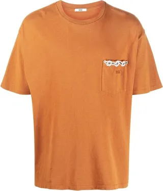 logo-embroidered lace-trim T-shirt