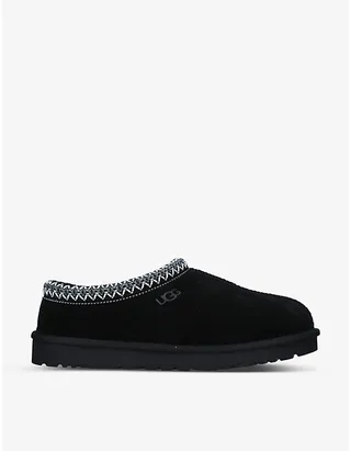 Ugg Mens Black Tasman II Shearling-lined Suede Slippers
